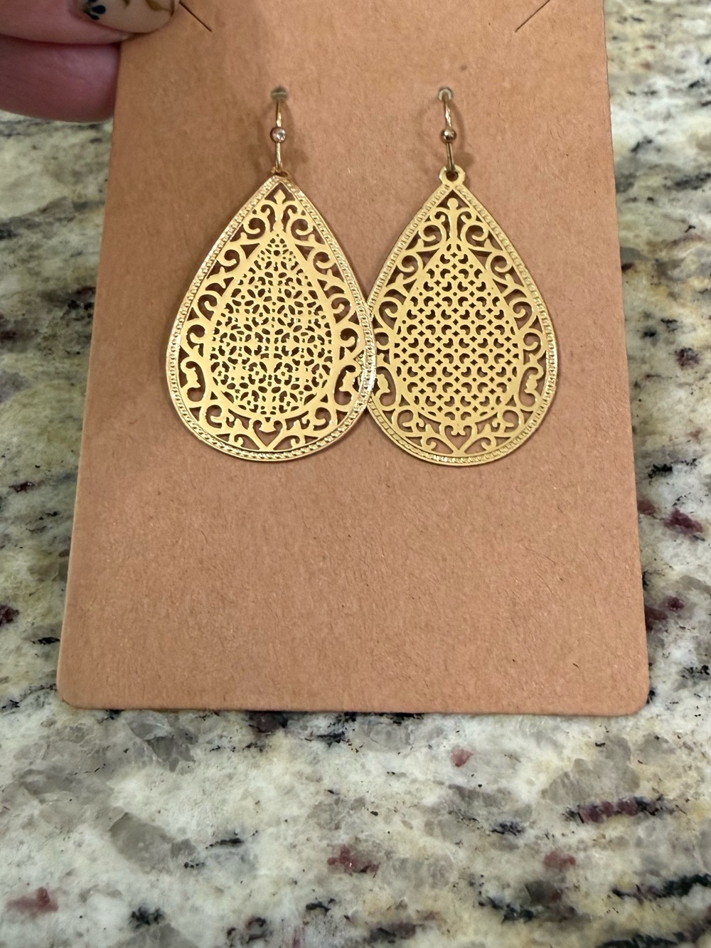 Filigree Gold Tone Teardrop Dangle Earrings Lightweight Boho Statement New